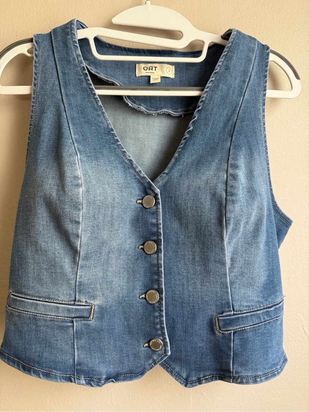 OAT New York Denim Button Front Vest Top Y2K Minimalist Cropped Waistcoat Small